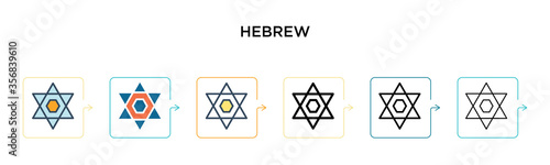 Hebrew vector icon in 6 different modern styles. Black, two colored hebrew icons designed in filled, outline, line and stroke style. Vector illustration can be used for web, mobile, ui