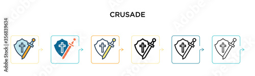 Crusade vector icon in 6 different modern styles. Black, two colored crusade icons designed in filled, outline, line and stroke style. Vector illustration can be used for web, mobile, ui