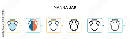 Manna jar vector icon in 6 different modern styles. Black, two colored manna jar icons designed in filled, outline, line and stroke style. Vector illustration can be used for web, mobile, ui
