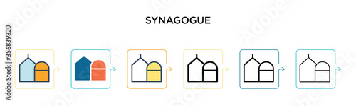 Synagogue vector icon in 6 different modern styles. Black, two colored synagogue icons designed in filled, outline, line and stroke style. Vector illustration can be used for web, mobile, ui