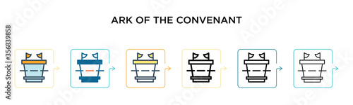 Ark of the convenant vector icon in 6 different modern styles. Black, two colored ark of the convenant icons designed in filled, outline, line and stroke style. Vector illustration can be used for