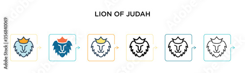 Lion of judah vector icon in 6 different modern styles. Black, two colored lion of judah icons designed in filled, outline, line and stroke style. Vector illustration can be used for web, mobile, ui