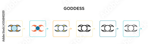 Goddess vector icon in 6 different modern styles. Black, two colored goddess icons designed in filled, outline, line and stroke style. Vector illustration can be used for web, mobile, ui