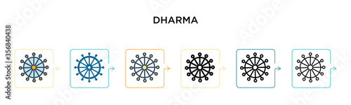Dharma vector icon in 6 different modern styles. Black, two colored dharma icons designed in filled, outline, line and stroke style. Vector illustration can be used for web, mobile, ui