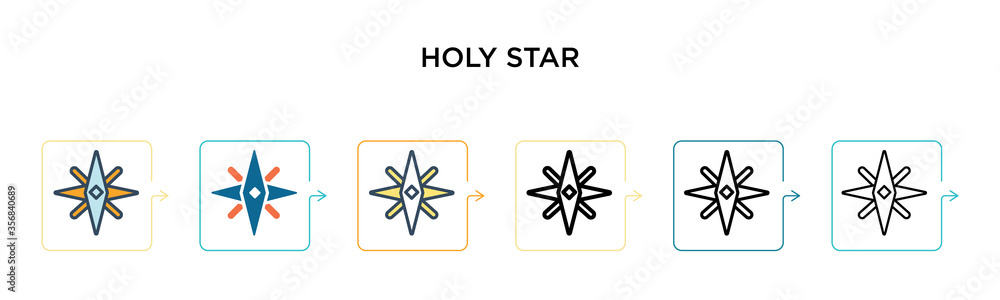 Holy star vector icon in 6 different modern styles. Black, two colored holy star icons designed in filled, outline, line and stroke style. Vector illustration can be used for web, mobile, ui Holy star vector icon in 6 different modern styles. Black, two colored holy star icons designed in filled, outline, line and stroke style. Vector illustration can be used for web, mobile, ui