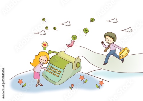 children learning typewriting concept