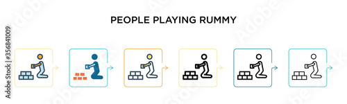 People playing rummy vector icon in 6 different modern styles. Black, two colored people playing rummy icons designed in filled, outline, line and stroke style. Vector illustration can be used for