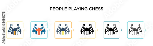 People playing chess vector icon in 6 different modern styles. Black, two colored people playing chess icons designed in filled, outline, line and stroke style. Vector illustration can be used for