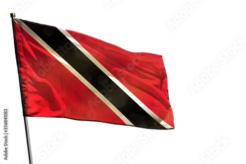 Fluttering Trinidad and Tobago flag on clear white background isolated.