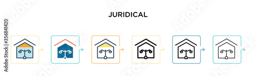 Juridical vector icon in 6 different modern styles. Black, two colored juridical icons designed in filled, outline, line and stroke style. Vector illustration can be used for web, mobile, ui