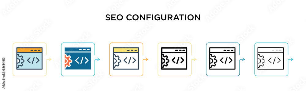 Seo configuration vector icon in 6 different modern styles. Black, two colored seo configuration icons designed in filled, outline, line and stroke style. Vector illustration can be used for web, Seo configuration vector icon in 6 different modern styles. Black, two colored seo configuration icons designed in filled, outline, line and stroke style. Vector illustration can be used for web,
