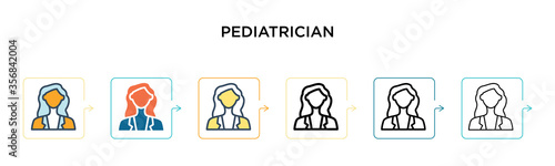 Pediatrician vector icon in 6 different modern styles. Black, two colored pediatrician icons designed in filled, outline, line and stroke style. Vector illustration can be used for web, mobile, ui