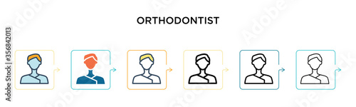 Orthodontist vector icon in 6 different modern styles. Black, two colored orthodontist icons designed in filled, outline, line and stroke style. Vector illustration can be used for web, mobile, ui