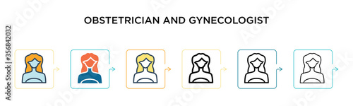 Obstetrician and gynecologist vector icon in 6 different modern styles. Black, two colored obstetrician and gynecologist icons designed in filled, outline, line and stroke style. Vector illustration