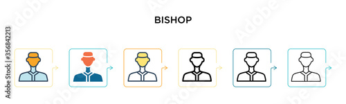 Bishop vector icon in 6 different modern styles. Black, two colored bishop icons designed in filled, outline, line and stroke style. Vector illustration can be used for web, mobile, ui