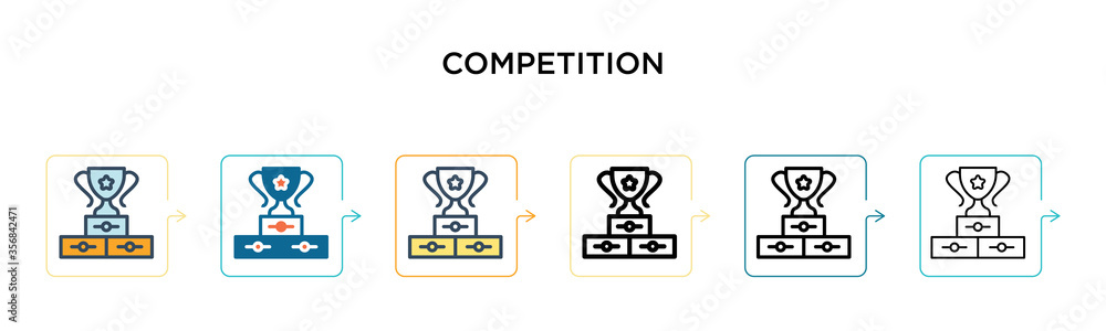 Fototapeta premium Competition vector icon in 6 different modern styles. Black, two colored competition icons designed in filled, outline, line and stroke style. Vector illustration can be used for web, mobile, ui