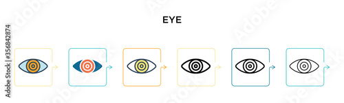 Red eye vector icon in 6 different modern styles. Black, two colored red eye icons designed in filled, outline, line and stroke style. Vector illustration can be used for web, mobile, ui