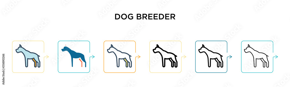 Dog breeder vector icon in 6 different modern styles. Black, two colored dog breeder icons designed in filled, outline, line and stroke style. Vector illustration can be used for web, mobile, ui Dog breeder vector icon in 6 different modern styles. Black, two colored dog breeder icons designed in filled, outline, line and stroke style. Vector illustration can be used for web, mobile, ui