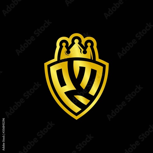 PM monogram logo with shield and crown style design template