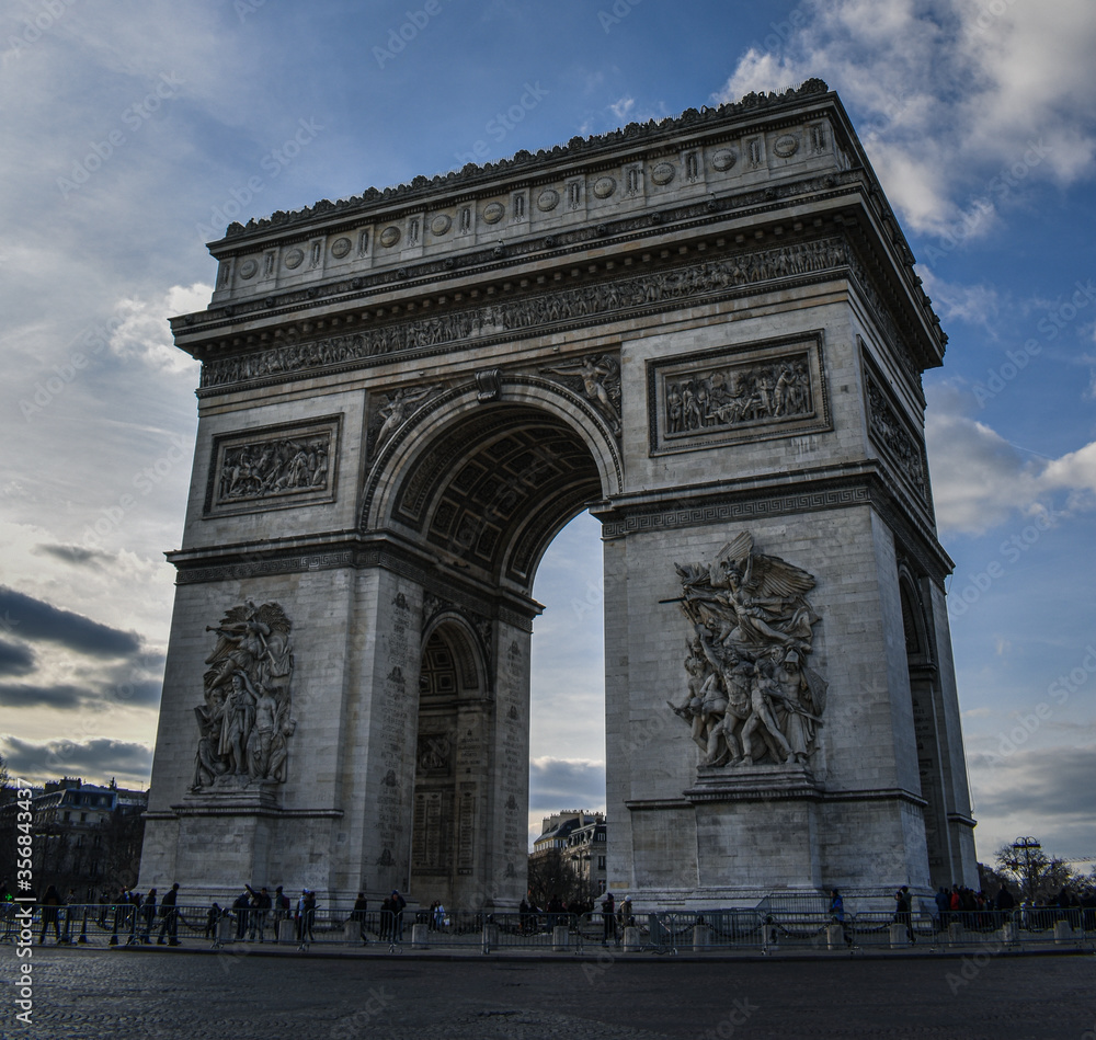View of the Arc de Triumph in Paris, France.