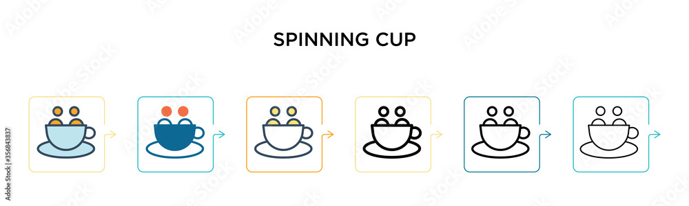Spinning cup vector icon in 6 different modern styles. Black, two colored spinning cup icons designed in filled, outline, line and stroke style. Vector illustration can be used for web, mobile, ui