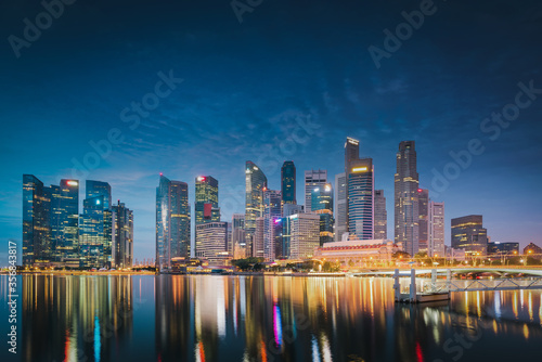 Photography Singapore City Skyscraper Buildings and Business Financial District Center, Beautiful Scenic View of Singapore City Skyline and Skyscrapers Cityscape Downtown at Twilight