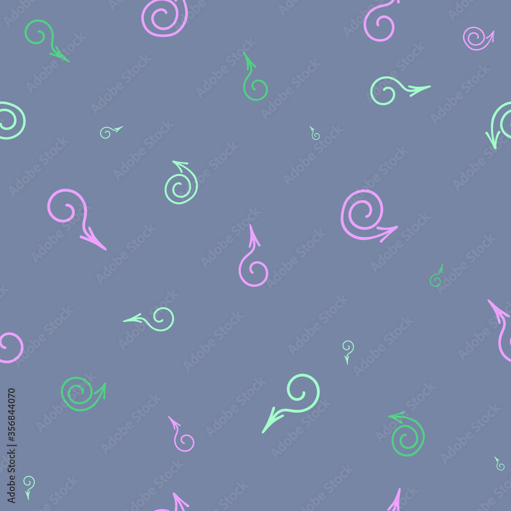 Fototapeta premium Pattern of hand drawn vector multi-colored spiral arrows for printing on fabric, for backgrounds.