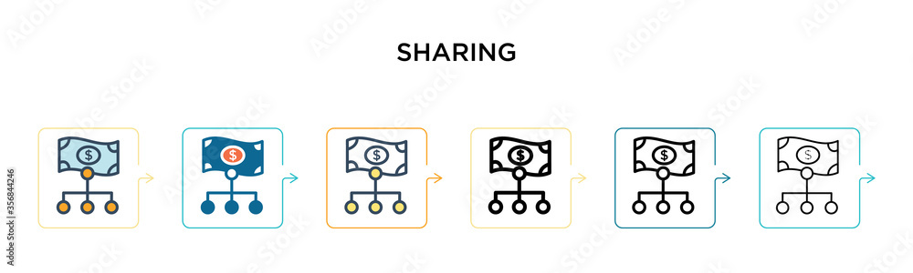 Sharing vector icon in 6 different modern styles. Black, two colored sharing icons designed in filled, outline, line and stroke style. Vector illustration can be used for web, mobile, ui Sharing vector icon in 6 different modern styles. Black, two colored sharing icons designed in filled, outline, line and stroke style. Vector illustration can be used for web, mobile, ui