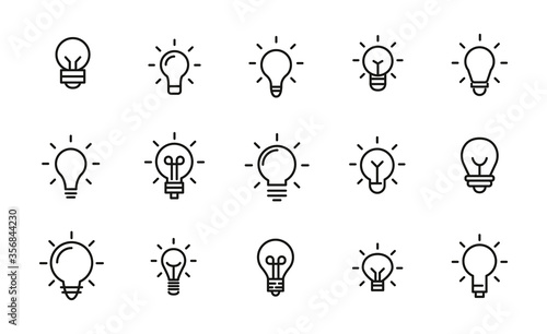 Set of light bulb icons in modern thin line style.
