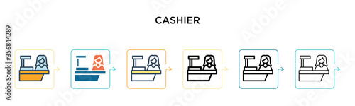 Cashier vector icon in 6 different modern styles. Black, two colored cashier icons designed in filled, outline, line and stroke style. Vector illustration can be used for web, mobile, ui