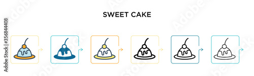 Sweet cake vector icon in 6 different modern styles. Black, two colored sweet cake icons designed in filled, outline, line and stroke style. Vector illustration can be used for web, mobile, ui