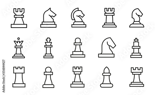 Stroke line icons set of chess