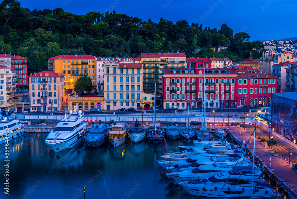 Colourful houses by the French Riviera Port Lympia in Nice, France