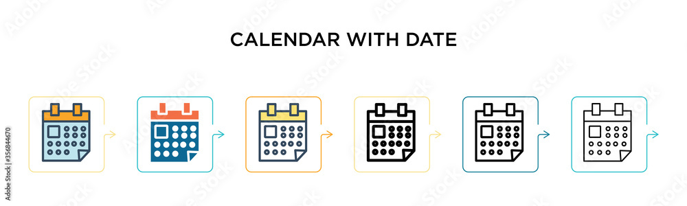 Calendar with date vector icon in 6 different modern styles. Black, two colored calendar with date icons designed in filled, outline, line and stroke style. Vector illustration can be used for web, Calendar with date vector icon in 6 different modern styles. Black, two colored calendar with date icons designed in filled, outline, line and stroke style. Vector illustration can be used for web,