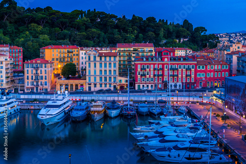 Colourful houses by the French Riviera Port Lympia in Nice, France