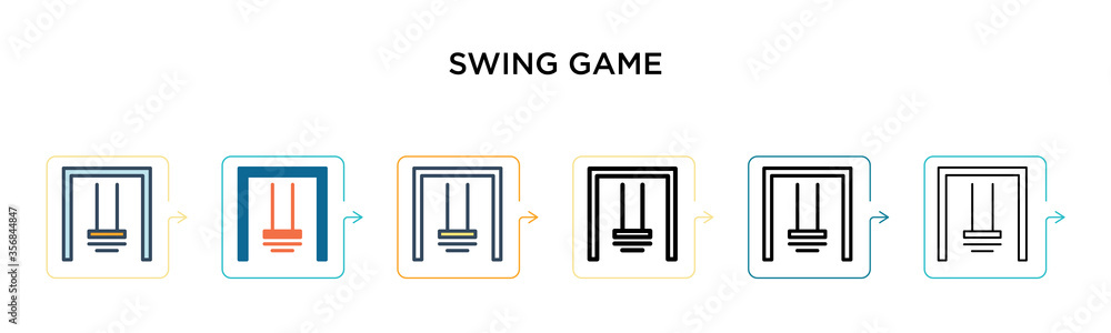Swing game vector icon in 6 different modern styles. Black, two colored swing game icons designed in filled, outline, line and stroke style. Vector illustration can be used for web, mobile, ui Swing game vector icon in 6 different modern styles. Black, two colored swing game icons designed in filled, outline, line and stroke style. Vector illustration can be used for web, mobile, ui