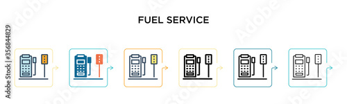 Fuel service vector icon in 6 different modern styles. Black, two colored fuel service icons designed in filled, outline, line and stroke style. Vector illustration can be used for web, mobile, ui