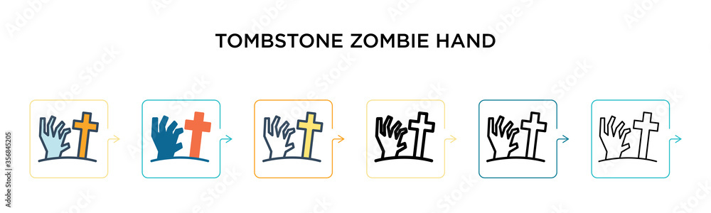 Tombstone zombie hand vector icon in 6 different modern styles. Black, two colored tombstone zombie hand icons designed in filled, outline, line and stroke style. Vector illustration can be used for Tombstone zombie hand vector icon in 6 different modern styles. Black, two colored tombstone zombie hand icons designed in filled, outline, line and stroke style. Vector illustration can be used for