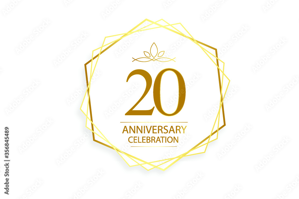 Naklejka premium 20 year anniversary, minimalist logo. Gold vector illustration on white background - vector