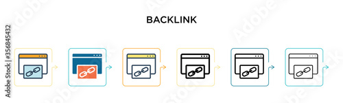 Backlink vector icon in 6 different modern styles. Black, two colored backlink icons designed in filled, outline, line and stroke style. Vector illustration can be used for web, mobile, ui