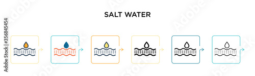 Salt water vector icon in 6 different modern styles. Black, two colored salt water icons designed in filled, outline, line and stroke style. Vector illustration can be used for web, mobile, ui