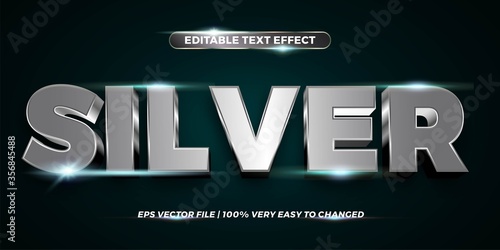 Text effect in 3d chrome words text effect theme editable metal silver concept