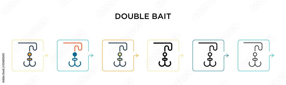 Double bait vector icon in 6 different modern styles. Black, two colored double bait icons designed in filled, outline, line and stroke style. Vector illustration can be used for web, mobile, ui Double bait vector icon in 6 different modern styles. Black, two colored double bait icons designed in filled, outline, line and stroke style. Vector illustration can be used for web, mobile, ui