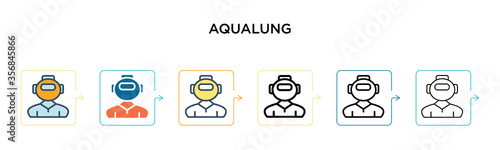 Aqualung vector icon in 6 different modern styles. Black, two colored aqualung icons designed in filled, outline, line and stroke style. Vector illustration can be used for web, mobile, ui