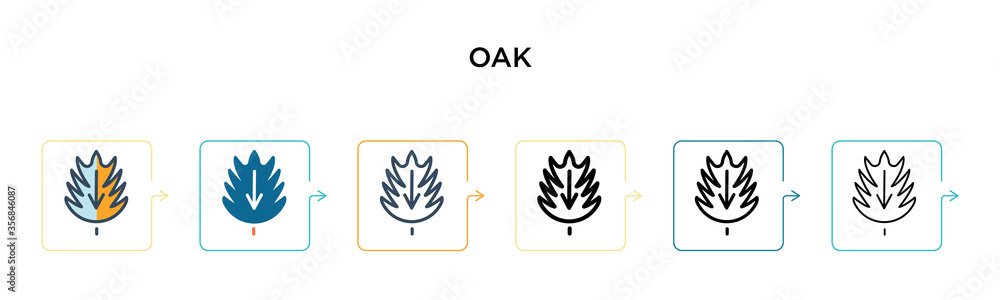 Oak vector icon in 6 different modern styles. Black, two colored oak icons designed in filled, outline, line and stroke style. Vector illustration can be used for web, mobile, ui