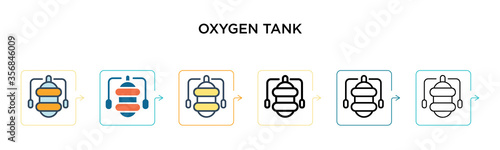 Oxygen tank vector icon in 6 different modern styles. Black, two colored oxygen tank icons designed in filled, outline, line and stroke style. Vector illustration can be used for web, mobile, ui