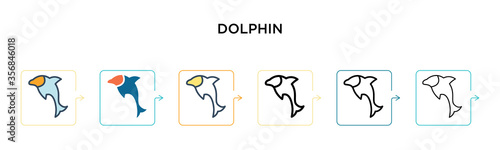 Dolphin vector icon in 6 different modern styles. Black, two colored dolphin icons designed in filled, outline, line and stroke style. Vector illustration can be used for web, mobile, ui