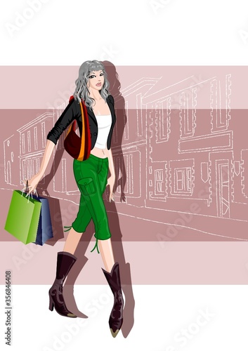 fashionable woman with shopping bags