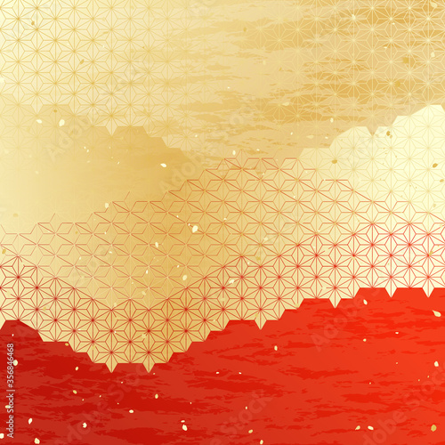 朱赤と金色の日本伝統模様の背景イラスト