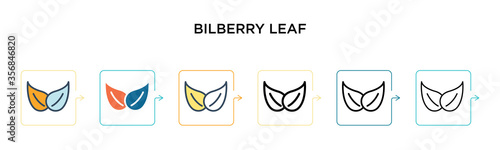 Bilberry leaf vector icon in 6 different modern styles. Black, two colored bilberry leaf icons designed in filled, outline, line and stroke style. Vector illustration can be used for web, mobile, ui